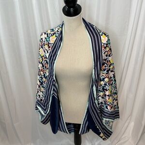 75 A New Day Floral Goth Flowy Romantic Boho Blue Pink Open Front Kimono OS